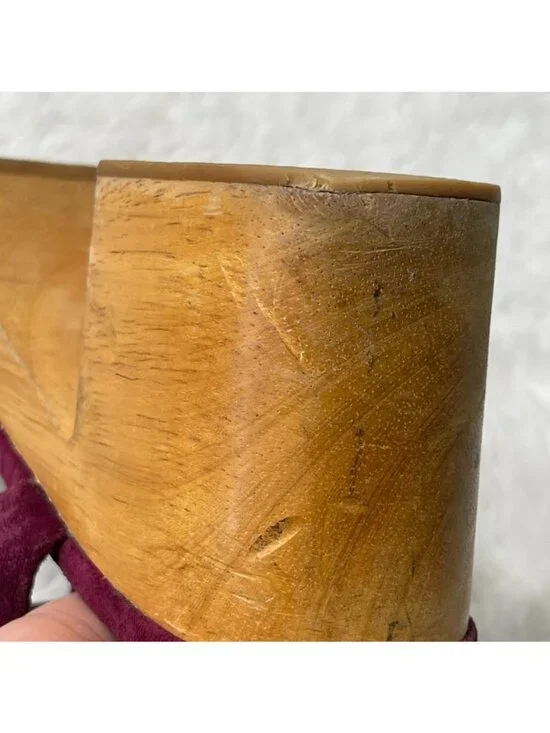 Charlotte Stone Maud T-Strap Clogs Burgundy Suede Wooden Platform Heels Size 8 - Picture 13 of 16